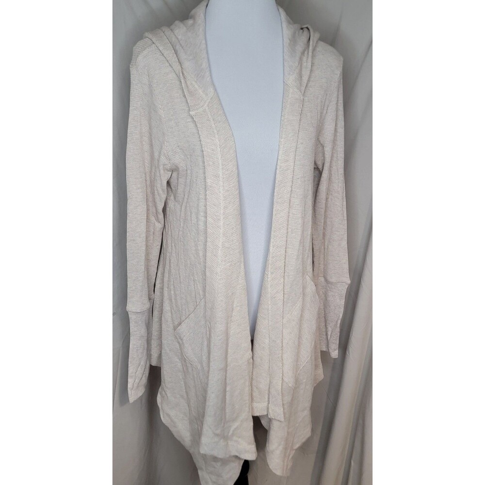 Splendid Womens XL Cream Thermal Draped Open Front Hooded Cardigan Long Sleeve